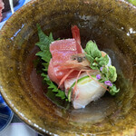 小野川温泉　吾妻荘 - 刺身「鮪　勘八　甘海老」