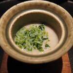 薪鳥新神戸 - 新玉葱のすり流し + 三重県産 あおさ