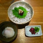 味人 - しらす温玉添え  しらすが絶品！そのまま食べて途中に温玉を混ぜれば二度味わえます