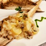 リストランティーノ イルチプレッソ - タケノコと与論のほろほろ鳥のリゾット。お米はもちろん伊佐米です。