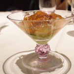 リストランテ ペガソ - 北海道産ボタン海老、生ウニ、ブロッコリーのムース　海老風味のコンソメジュレ