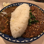 スパイスカリー バビルの塔 - あいがけ1パン(干しエビのキーマ&豆カリー)¥1,000+大盛り¥200