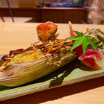 華丸吉日 - ヤングコーンの焼き物とサワガニ