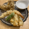 Tempura Meshi Kaneko Han Nosuke - 海老、烏賊かき揚げ、舞茸、獅子唐