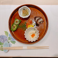 鮨 みや川 - 前菜　ゆば、そら豆、他