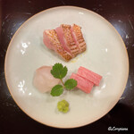 御料理 寺沢 - 星鰈､のどぐろの炙り､本鮪のトロの三種盛