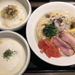 鴨出汁中華蕎麦 麺屋yoshiki - 鴨とトリュフの冷やしクリーミー和えつけ蕎麦+浅利リゾット