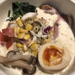 鴨出汁中華蕎麦 麺屋yoshiki - 鴨とトリュフの冷やしクリーミー和えつけ蕎麦+味玉+浅利リゾット