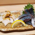 神田江戸ッ子寿司 - つぶ貝と生鯖のつまみ