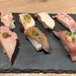 肉×魚×野菜居酒屋 トカチバル 一心 - 炙り肉寿司7貫