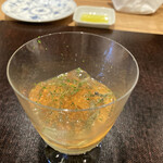 やまぐち - 貝柱のコンソメジュレ　赤雲丹　じゅんさい
                                玉蜀黍のブラマンジェ