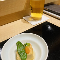 大宮　すし風凛 - お通しのしんじょうと、生ビール♡