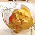 うを徳 - 卵黄のアイスクリーム、マンゴーのゼリー、フルーツトマト