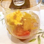 うを徳 - 卵黄のアイスクリーム、マンゴーのゼリー、フルーツトマト