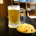 寿楽 - 生ビール（+無料のお通し）