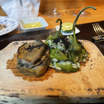 やまぐち - ⑥鷹峯唐辛子のリゾット〜蝦夷鮑煮、大徳寺納豆のパウダーをふりかけて