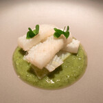 レストラン オオツ - ⑥長井漁港長谷川さんのアオリイカ グリーンピース・モロッコいんげん・絹さや・エンドウ豆のズッパ仕立て