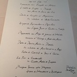 フォリオリーナ・デッラ・ポルタ・フォルトゥーナ - 読めないけど美しいメニュー。右下にはシェフのサイン☆