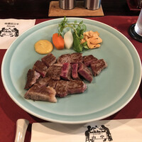 くいしんぼー山中 - メインのロースステーキ。食レポでよくある「噛むとお肉が無くなっていく」という表現を実際に体験出来ます。