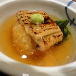 レンコン饅頭　くずあんかけ　焼きアナゴのせ