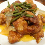 Ooshima Hanten - 鶏肉とニンニク芽のラー油炒め定食