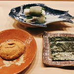 麻布 かどわき - ヒラメで巻いた白菜をあん肝と海苔で