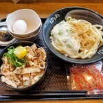 Hanamaru Udon - とろ玉ぶっかけ＆ミニ塩豚丼