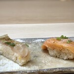 Sushi Ooshio - 鯛の押し鮨とサーモン