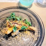 La Brianza - 江戸前穴子フリットミモレットチーズバルサミコソース賀茂なすホワイトバルサミコなどマリネ。プリッと穴子にさっくり衣香ばしく、香るミモレットチーズコクが加わるわね〜