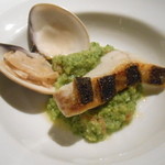 Casa Osano - 館山産フッコのスキレット焼き、蛤とブロッコリーのピューレ添え２０１３，３