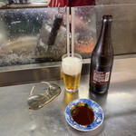 丸玉食堂 - 瓶ビールはキリンラガービールの中瓶
自家製味噌タレ