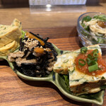 Chitofunagohan Gen - 出汁巻玉子、ひじき煮、豆腐とニラのチヂミ、オクラの土佐和え