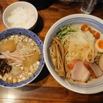 麺屋 悠 - 冷しワンタンつけそば塩大盛（無料）に味玉（100円）追加