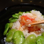 カハラ - 空豆ごはんの中は温泉卵が。