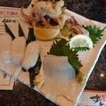 すし辰 - 剣先イカ一杯（寿司、刺身、焼きイカ、イカ天）