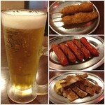 紅とん - 乾杯〜。串カツ、豚ロース、ウィンナー。 愛知県名古屋