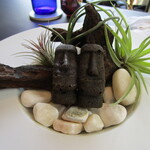 プレゼンテ スギ - 食べられなそうで食べられる（バターの代わりに猪ラードを用いた竹炭とマテバシイ入りモアイ像フィナンシェ）