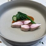 eos - 長崎イナダ、緑野菜、ビスク