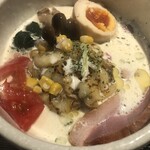 鴨出汁中華蕎麦 麺屋yoshiki - 鴨とトリュフの冷やしクリーミー和えつけ蕎麦+浅利リゾット+味玉