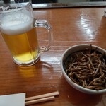Mugitoro - 生ビールとお通し(せんまい)