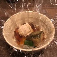 古今 本店 - 軍鶏つくね、夏野菜を炊いたん
