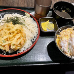福善 - かき天ぷらつけうどんとミニカツ丼セット