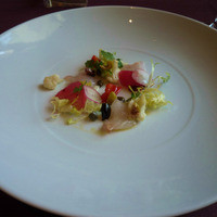 RISTORANTE OZIO - “タイのカルパッチョとカリフラワー、パプリカのリンフォルツォサラダ”