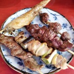 鳥もと - 塩5本（手羽先、ネギ間、レバー、ハツ、砂肝）