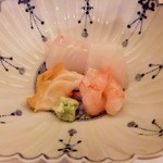 和食 瑞木 - お造り（北海道の海老やまつぶ貝・三浦のひらめいか