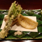 Jushuu - 百合根のコロッケ、キスの素揚げ、こしあぶらの天ぷら