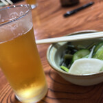 とり星 - 瓶ビール＆漬物