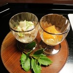 しのはら - 先付け　虎河豚バフン雲丹和え、虎河豚雲子和え