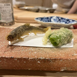 鮨 むらやま - 鮎でーす！と、万願寺じゃないけどそれっぽい名前の唐辛子だったような