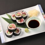 A5 Niigata Wagyu beef yukhoe and bluefin tuna thin roll Sushi